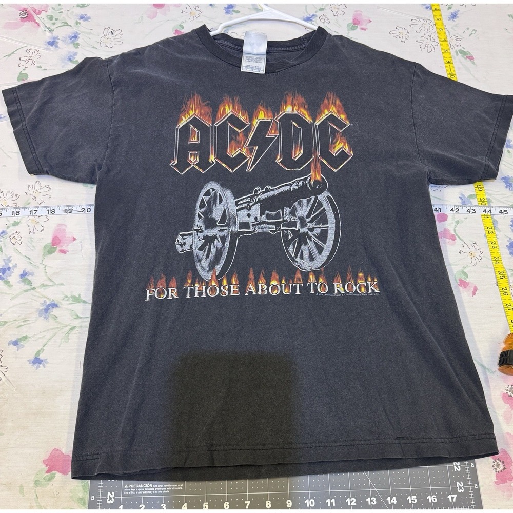 AC/DC T Shirt Size L Black Band Vintage For Those About To Rock 2004 Rock Music